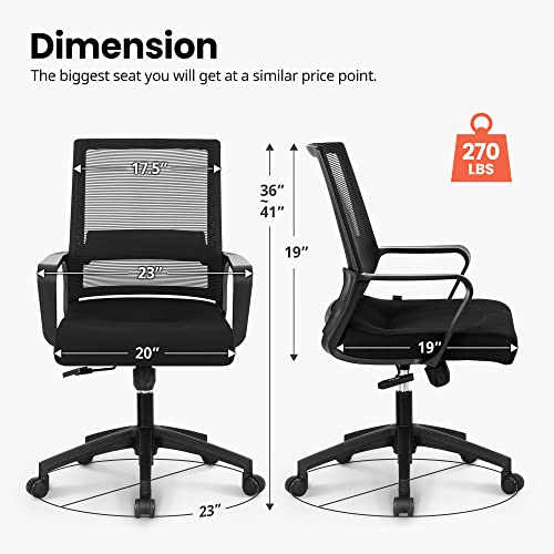 neo chair Office Swivel Desk Ergonomic mesh Adjustable Lumbar Support Computer Task Back armrest Home Rolling Women Adults Men Chairs Height Comfortable Gaming Guest Reception (Black)