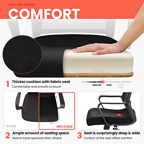 neo chair Office Swivel Desk Ergonomic mesh Adjustable Lumbar Support Computer Task Back armrest Home Rolling Women Adults Men Chairs Height Comfortable Gaming Guest Reception (Black)