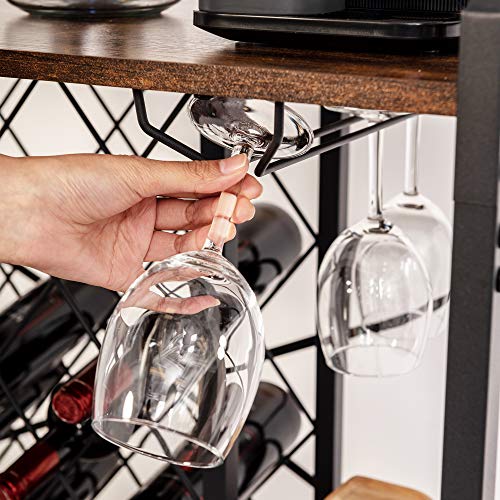 WAYTRIM Freestanding 5-Tier Wine Bakers Rack, Vintage Wine Shelf, Wine Storage Organizer Display Stand with Stemware Holder, Glass Holder & Storage Hooks - Vintage Brown