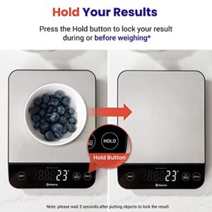 Etekcity Luminary 22lb Food Kitchen Digital Scale for Weight Loss, IPX6 Waterproof, Rechargeable, Ounces and Grams for Cooking Baking, 0.05oz/1g Precise Graduation, 304 Stainless Steel