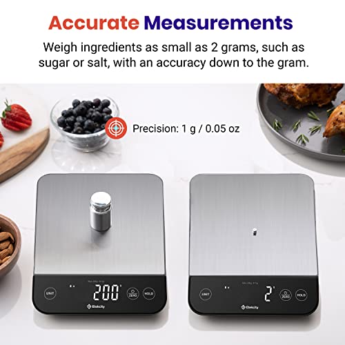 Etekcity Luminary 22lb Food Kitchen Digital Scale for Weight Loss, IPX6 Waterproof, Rechargeable, Ounces and Grams for Cooking Baking, 0.05oz/1g Precise Graduation, 304 Stainless Steel