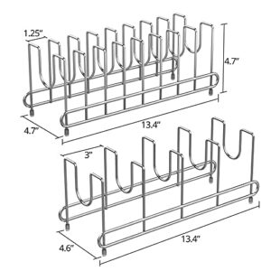 2 Pack Pot Lid Holder, Kitchen Pot Lid Rack Holder Organizer, Pan and Pot Lid Organizer Rack for Pots & Pans, Lids, Plates, Cutting Boards, Bakeware, Cooling Rack, Serving Trays, Silver