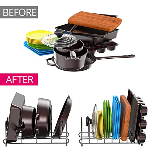 2 Pack Pot Lid Holder, Kitchen Pot Lid Rack Holder Organizer, Pan and Pot Lid Organizer Rack for Pots & Pans, Lids, Plates, Cutting Boards, Bakeware, Cooling Rack, Serving Trays, Silver