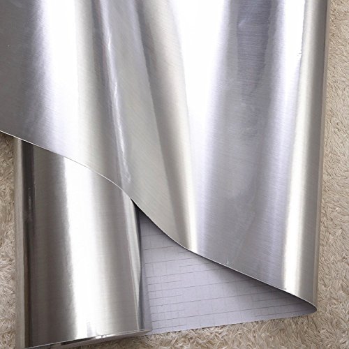 Teemall Self Adhesive Metal Look Film Vinyl Waterproof Anti Greasy Counter Top Peel Stick Metallic Gloss Shelf Liner for Kitchen Cabinet 15.6inch by 79inch