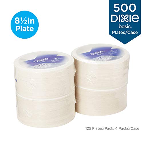 Dixie Basic 8.5” Light-Weight Paper Plates by GP PRO (Georgia-Pacific), White, DBP09W, 500 Count (125 Plates Per Pack, 4 Packs Per Case)