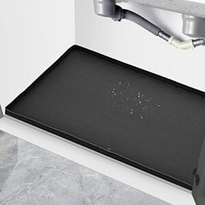 under sink mat for kitchen waterproof,34″ x 22″ large silicone waterproof mat under sink organizers kitchen bathroom cabinet mat and protector for drips leaks spills tray (34″x 22″black)