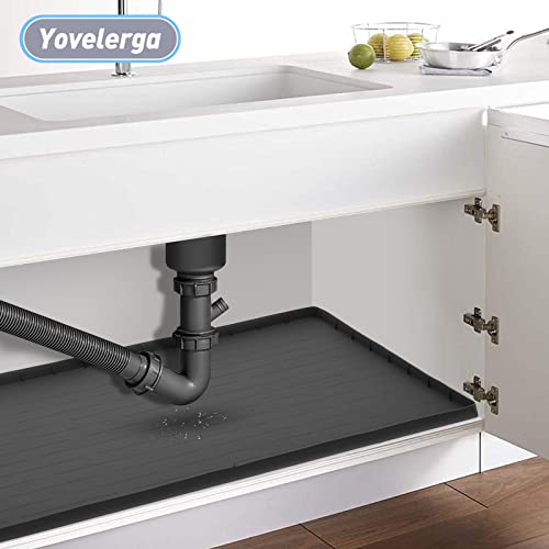 Under Sink Mat for Kitchen Waterproof,34" x 22" Large Silicone Waterproof Mat under sink organizers Kitchen Bathroom Cabinet Mat and Protector for Drips Leaks Spills Tray (34"x 22"Black)