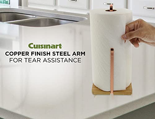 Cuisinart Stainless Steel Finish Paper Towel Holder with Solid Bamboo Base, Stainless Steel Arm for Tear Assistance, Countertop Paper Towel Dispenser, Fits Any Size Kitchen Towel Roll - Copper Finish