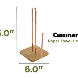 Cuisinart Stainless Steel Finish Paper Towel Holder with Solid Bamboo Base, Stainless Steel Arm for Tear Assistance, Countertop Paper Towel Dispenser, Fits Any Size Kitchen Towel Roll - Copper Finish