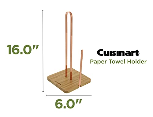 Cuisinart Stainless Steel Finish Paper Towel Holder with Solid Bamboo Base, Stainless Steel Arm for Tear Assistance, Countertop Paper Towel Dispenser, Fits Any Size Kitchen Towel Roll - Copper Finish