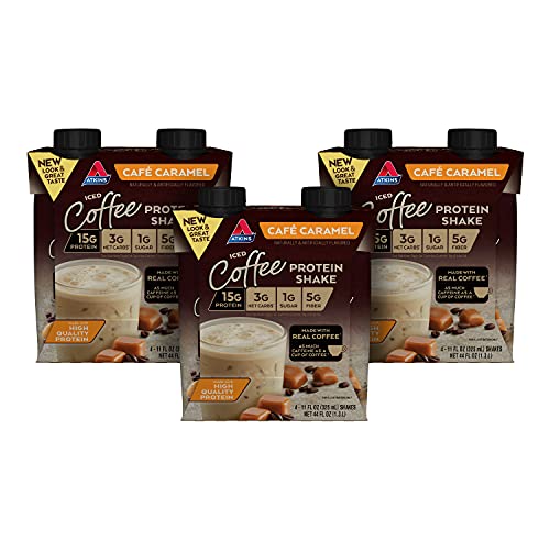 Atkins Iced Coffee Café Caramel Protein-Rich Shake, with Coffee and Protein, Keto-Friendly and Gluten Free (12 Shakes)