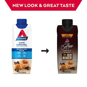 Atkins Iced Coffee Café Caramel Protein-Rich Shake, with Coffee and Protein, Keto-Friendly and Gluten Free (12 Shakes)