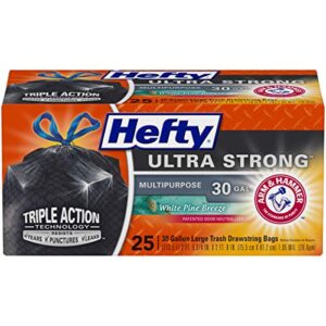 hefty ultra strong multipurpose large trash bags, black, white pine breeze scent, 30 gallon, 25 count