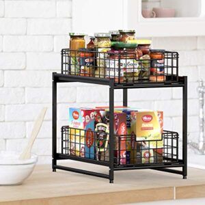 Deertaip Under Kitchen Sink Organizer and Storage with Sliding Drawer Stackable Pull Out Organizer for Cabinet, Bathroom, Countertop, Office, Black