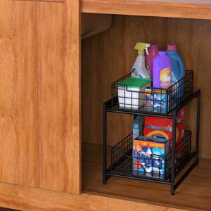 Deertaip Under Kitchen Sink Organizer and Storage with Sliding Drawer Stackable Pull Out Organizer for Cabinet, Bathroom, Countertop, Office, Black