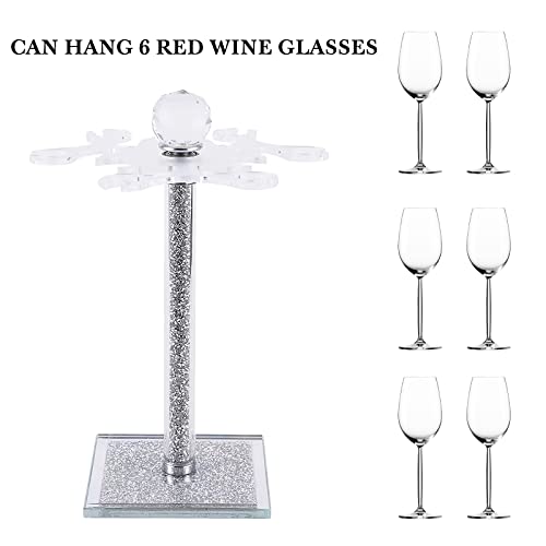 Kytree Crystal Wine Glass Holder, Stemware Rack/Rotate 6 Wine Glass Storage Holder Stand Air Drying Rack, Elegant Desktop Countertop Wine Glass Racks for Kitchen Storage, Bar, Cafe Decor