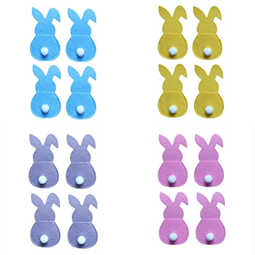 Zhongdawei Easter Cutlery Holder, 16Pcs Easter Bunny Cutlery Bags Rabbit Flatware Holder Tableware Utensil Storage Bags for Home Party Tabletop Wedding Festival