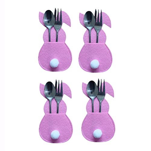 Zhongdawei Easter Cutlery Holder, 16Pcs Easter Bunny Cutlery Bags Rabbit Flatware Holder Tableware Utensil Storage Bags for Home Party Tabletop Wedding Festival