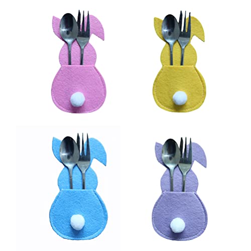 Zhongdawei Easter Cutlery Holder, 16Pcs Easter Bunny Cutlery Bags Rabbit Flatware Holder Tableware Utensil Storage Bags for Home Party Tabletop Wedding Festival