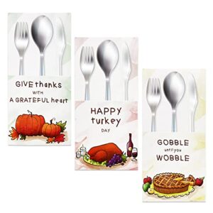 24pcs thanksgiving day cutlery silverware holders – turkey fall give thanks party dinner table supplies decorations
