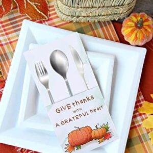 24PCS Thanksgiving Day Cutlery Silverware Holders - Turkey Fall Give Thanks Party Dinner Table Supplies Decorations