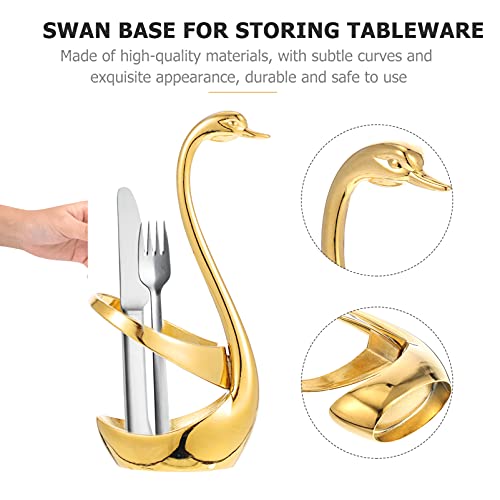 FRCOLOR Flatware Holder Stainless Steel Swan Base Chopsticks Fork Spoon Stand Decorative Kitchen Tableware Organizer Cutlery Drainer Storage Rack for Coffee Bar Dining Golden