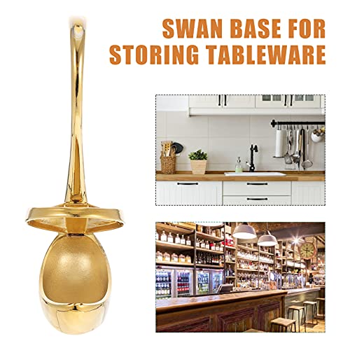 FRCOLOR Flatware Holder Stainless Steel Swan Base Chopsticks Fork Spoon Stand Decorative Kitchen Tableware Organizer Cutlery Drainer Storage Rack for Coffee Bar Dining Golden