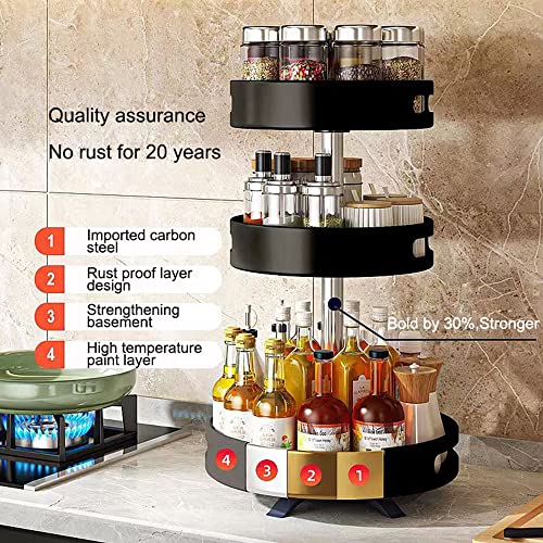 BULTIWEUD 3 Tier Lazy Susan Turntable Spice Rack Organizer Food Storage Container for Kitchen Cabinet, Spinning Organizer for Spices,Condiments,Black