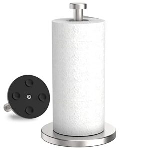 vehhe paper towel holder countertop, standing paper towel roll holder for kitchen bathroom, with weighted base suction cups for one-handed operation (silver)
