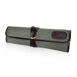 boldric cotton canvas dd hook tie chef knife bag – professional canvas travel roll carrier case with water buffalo hide trim – 7 tool holder slots for knives pens pencils spoons (green)