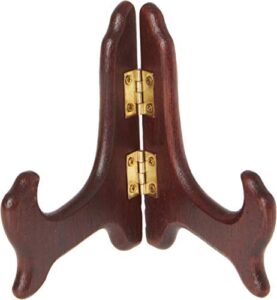 bard’s hinged dark wood plate stand, 4″ h x 5″ w x 3″ d (for 3.5″ – 5″ plates)