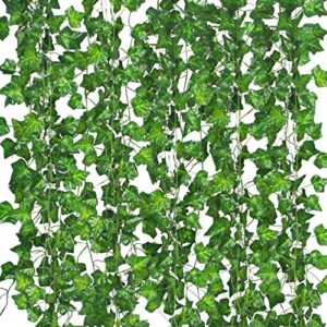 12 pack fake vines for room decor artificial ivy garland with clip green flowers hanging plants faux greenery leaves bedroom aesthetic decor for home garden wall wedding