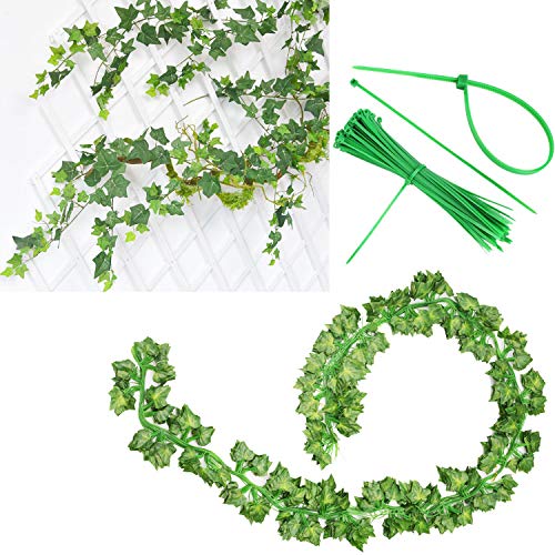 12 Pack Fake Vines for Room Decor Artificial Ivy Garland with Clip Green Flowers Hanging Plants Faux Greenery Leaves Bedroom Aesthetic Decor for Home Garden Wall Wedding