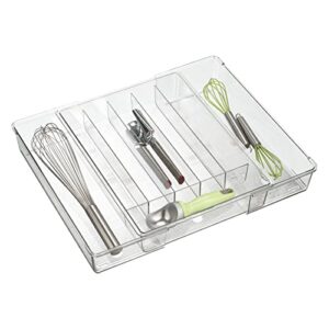 mdesign dual expandable plastic in-drawer utensil organizer tray deep 6 divided sections for kitchen organization; holds cutlery, flatware, silverware, cooking utensils, ligne collection – clear