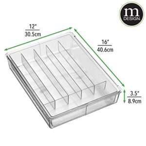 mDesign Dual Expandable Plastic In-Drawer Utensil Organizer Tray Deep 6 Divided Sections for Kitchen Organization; Holds Cutlery, Flatware, Silverware, Cooking Utensils, Ligne Collection - Clear