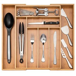 Silverware Tray for drawer -Bamboo Kitchen Drawer Organizer Expandable Bamboo Utensil Holder drawer - Adjustable Cutlery tray - Drawer dividers