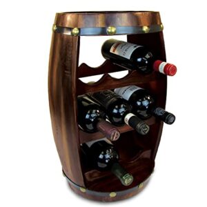 Puzzled Alexander Wine Rack 8 Bottle Free Standing Wine Holder Bottle Rack Floor Stand Or Countertop Wine Wooden Barrel Decor Storage Organizer Liquor Display to Decorate Home Kitchen Bar Accessory