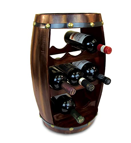 Puzzled Alexander Wine Rack 8 Bottle Free Standing Wine Holder Bottle Rack Floor Stand Or Countertop Wine Wooden Barrel Decor Storage Organizer Liquor Display to Decorate Home Kitchen Bar Accessory