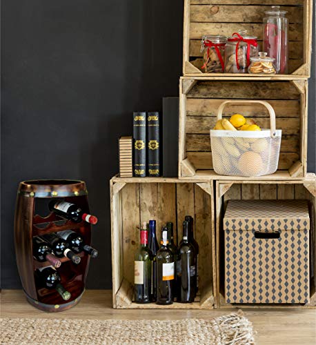 Puzzled Alexander Wine Rack 8 Bottle Free Standing Wine Holder Bottle Rack Floor Stand Or Countertop Wine Wooden Barrel Decor Storage Organizer Liquor Display to Decorate Home Kitchen Bar Accessory