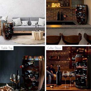 Puzzled Alexander Wine Rack 8 Bottle Free Standing Wine Holder Bottle Rack Floor Stand Or Countertop Wine Wooden Barrel Decor Storage Organizer Liquor Display to Decorate Home Kitchen Bar Accessory