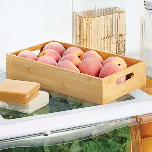 mDesign Wide Bamboo Kitchen Cabinet & Fridge Drawer Organizer Tray - Storage Bin with Handles for Cutlery, Serving Spoons, Cooking Utensils, Appliances - Echo Collection, 8 Pack, Natural Wood