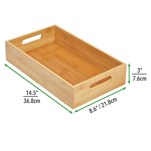 mDesign Wide Bamboo Kitchen Cabinet & Fridge Drawer Organizer Tray - Storage Bin with Handles for Cutlery, Serving Spoons, Cooking Utensils, Appliances - Echo Collection, 8 Pack, Natural Wood