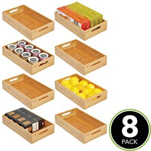 mDesign Wide Bamboo Kitchen Cabinet & Fridge Drawer Organizer Tray - Storage Bin with Handles for Cutlery, Serving Spoons, Cooking Utensils, Appliances - Echo Collection, 8 Pack, Natural Wood