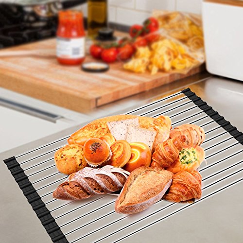 Ahyuan Roll up Dish Drying Rack Over The Sink Kitchen Roll up Sink Drying Rack Portable Dish Rack Dish Drainer Foldable SUS304 Stainless Steel Dish Drying Rack (17.7''x11.2'')