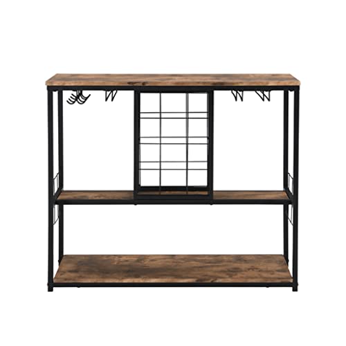 SAWQF Industrial Wine Rack Table with Glass Stand Wine Cabinet with Storage Shelves