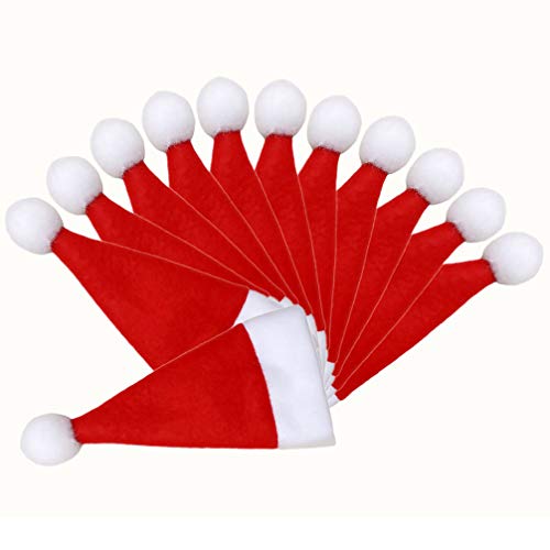 Happyyami 12pcs Santa Hat Tableware Holders Christmas Hat Wine Bottle Cover Christmas Table Decoration Party Favor