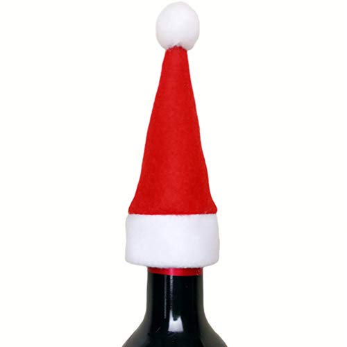 Happyyami 12pcs Santa Hat Tableware Holders Christmas Hat Wine Bottle Cover Christmas Table Decoration Party Favor