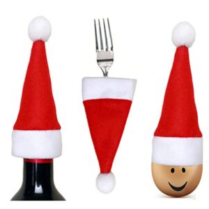 Happyyami 12pcs Santa Hat Tableware Holders Christmas Hat Wine Bottle Cover Christmas Table Decoration Party Favor