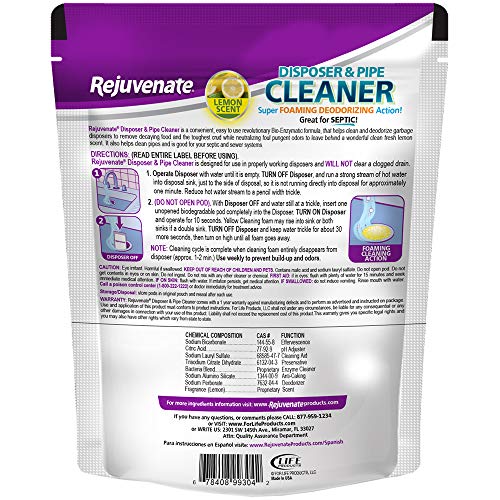 Rejuvenate Disposer and Pipe Cleaner, Lemon Scent, 6 Pods, 7.1 oz (201g)