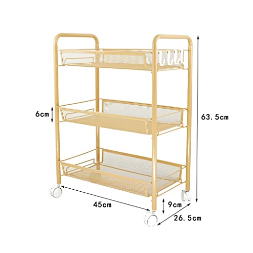 SLNFXC Kitchen Bathroom Bathroom Shelf Metal Trolley with Wheels Three-Layer Storage Rack Hook Trolley (Color : D, Size : 1)